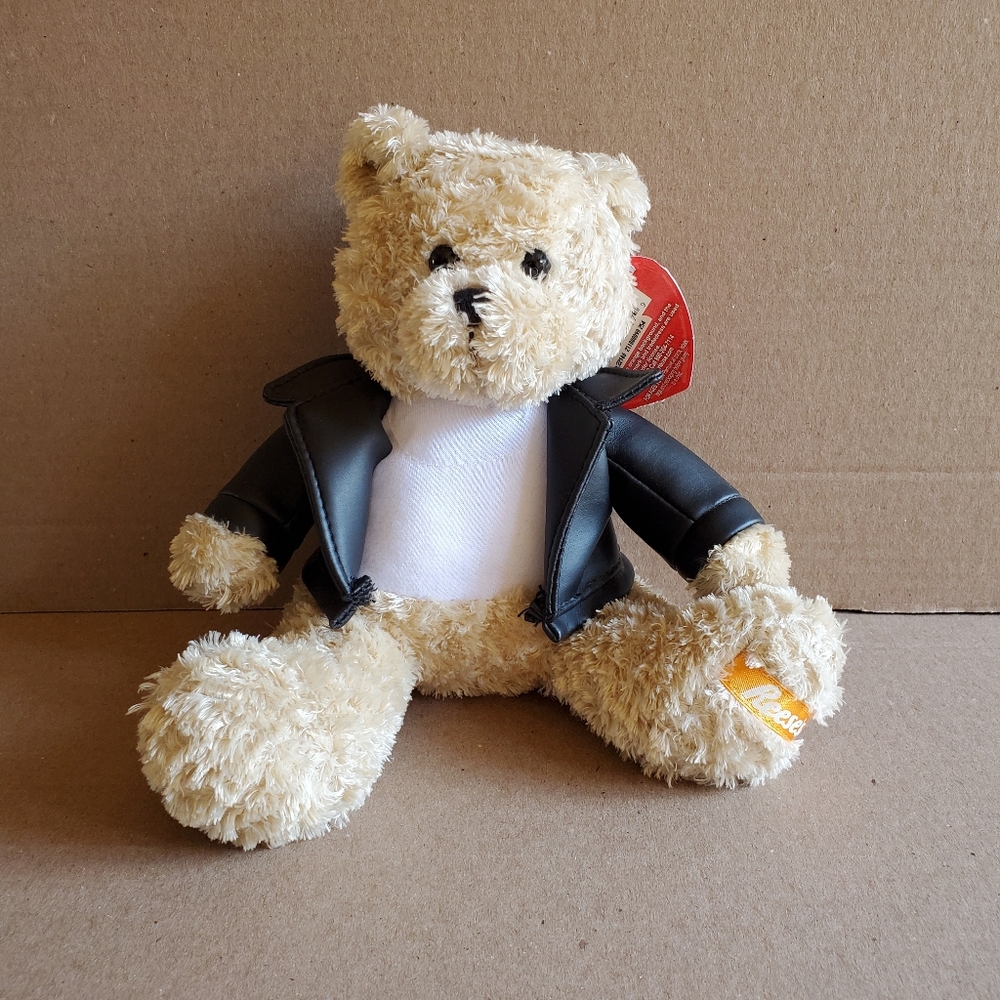 Galerie Stuffed Animal Plush Bear Reese's Black jacket  @ 7.5 inch tall Hershey